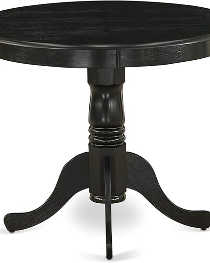 East West Furniture ANVA3-BLK-W 3 Piece Kitchen Table Set for Small Spaces Contains a Round Dining Room Table with Pedestal and 2 Dining Chairs, 36x36 Inch, Black - LeafyLoom