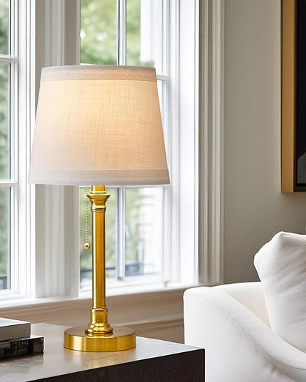 Oneach 19.5'' Gold Table Lamp for Living Room Nightstand Modern Lamps Brass Table Lamp for Bedroom Metal Bedside Lamp with White Drum Shade - LeafyLoom