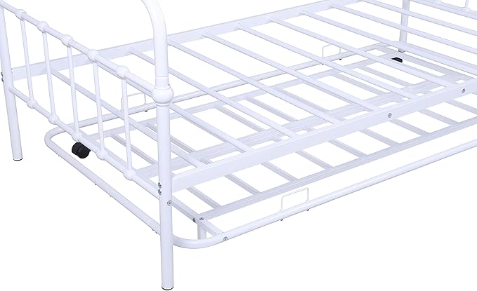 Twin Size Metal bed-Frame Daybed with trundle,Heavy Duty Steel Slat Support,Space Saving Sofa Bed,Modern 2 in 1 Sofa-Bed Frame for Kids Teens Adults,Bedroom Living Room Furniture,White - LeafyLoom