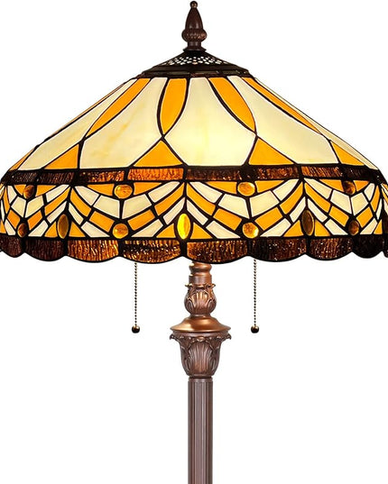 Capulina Tiffany Floor Lamp Amber Melody Antique Style Stained Glass Standing Reading Light 2-Light 16X16X66 Inches for Living Room Bedroom Home Office - LeafyLoom
