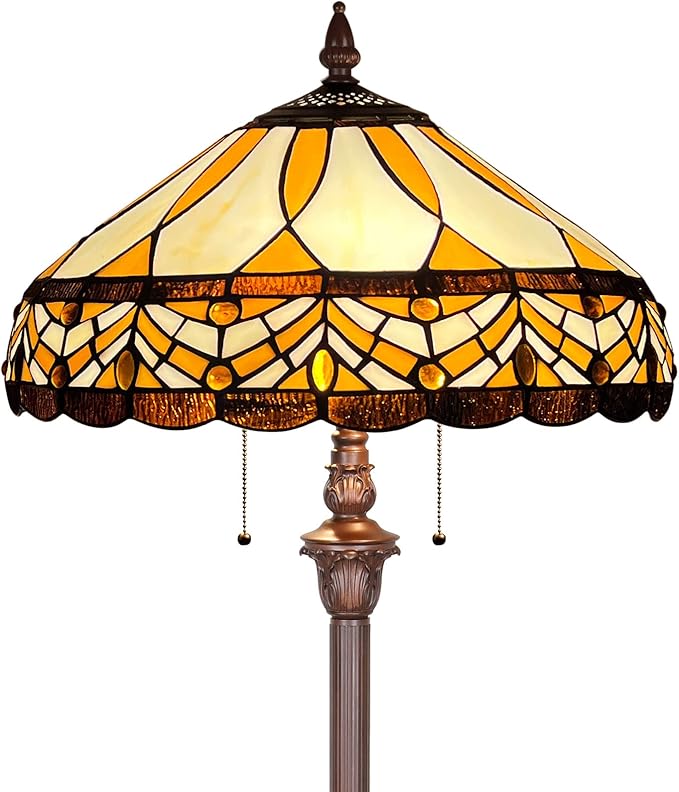 Capulina Tiffany Floor Lamp Amber Melody Antique Style Stained Glass Standing Reading Light 2-Light 16X16X66 Inches for Living Room Bedroom Home Office - LeafyLoom