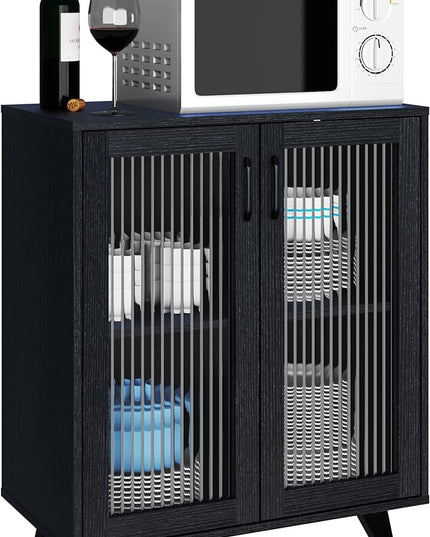 Panana Kitchen Buffet Server Table Accent Sideboard Cupboard Server Buffet Console Table with Doors Cabinet(27inch, black) - LeafyLoom
