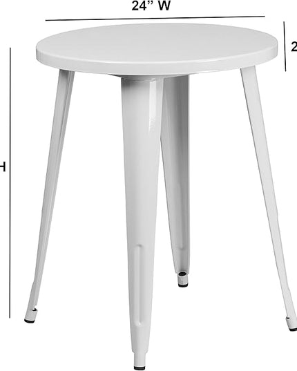 Flash Furniture Webb Commercial Grade 24" Round White Metal Indoor-Outdoor Table - LeafyLoom