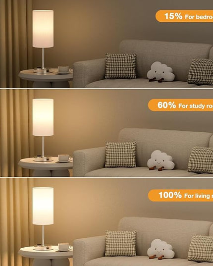 Touch Bedside Lamp - White, 3-Way Dimmable, USB A + C Charging, AC Outlet, 17.4inch Medium - LeafyLoom