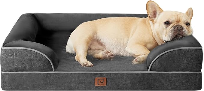 EHEYCIGA Orthopedic Dog Bed for Small Dogs, Waterproof Memory Foam Small Dog Beds with Sides, Non-Slip Bottom and Egg-Crate Foam Medium Dog Couch Bed with Washable Removable Cover, Dark Grey EHEYCIGA