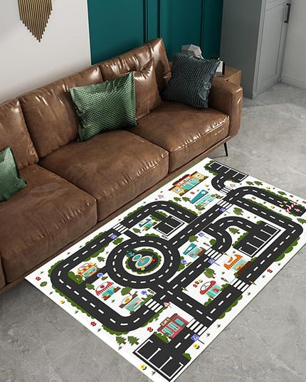 Analog ABC Kids Rug Playroom Car Rug Play Mat City Life Road Rug for Cars Fun City Map for Carpet for Bedroom Boys (31 * 47 inches, Clean City) - LeafyLoom