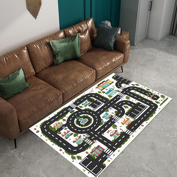 Analog ABC Kids Rug Playroom Car Rug Play Mat City Life Road Rug for Cars Fun City Map for Carpet for Bedroom Boys (31 * 47 inches, Clean City) - LeafyLoom