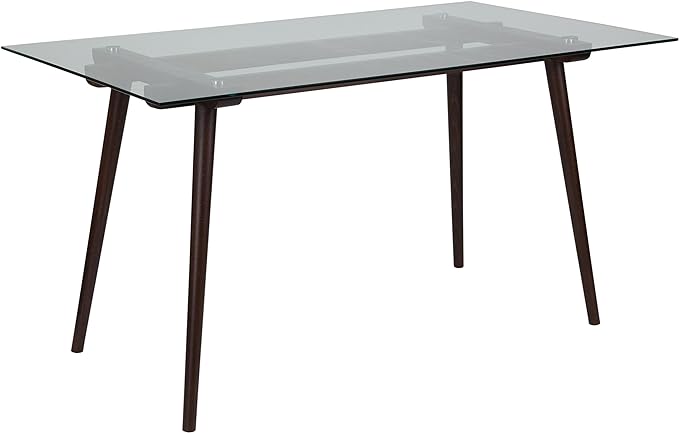 Flash Furniture Meriden 31.5" x 55" Rectangular Solid Espresso Wood Table with Clear Glass Top - LeafyLoom