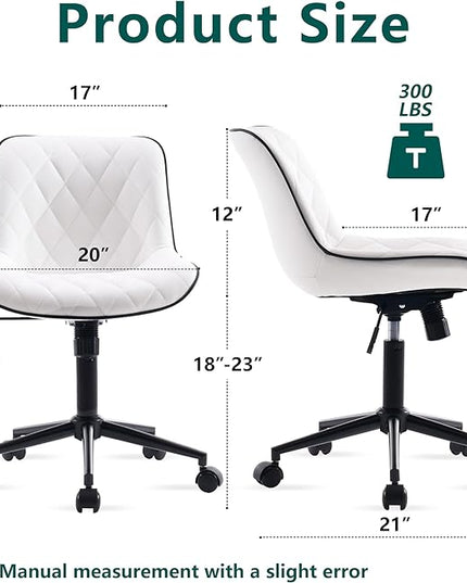 YOUNUOKE Comfortable Desk Chair, Home Office Chairs with Wheels, Armless Samll Comfy Vanity Chairs, PU Leather Computer Task Work Desk Chairs, White - LeafyLoom