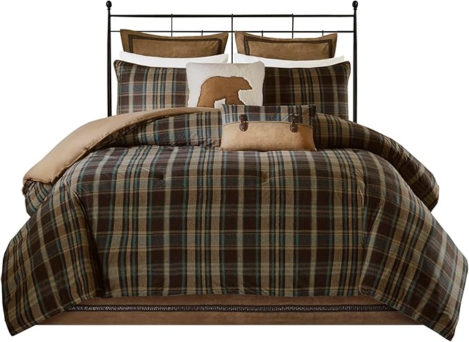 Woolrich Rustic Lodge Cabin Comforter Set - All Season Down Alternative Warm Bedding Layer and Matching Shams, Oversized Queen, Hadley Plaid, Multi - LeafyLoom
