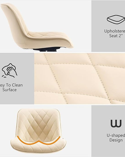YOUNUOKE Comfortable Desk Chair, Home Office Chairs with Wheels, Armless Samll Comfy Vanity Chairs, PU Leather Computer Task Work Desk Chairs, Beige - LeafyLoom