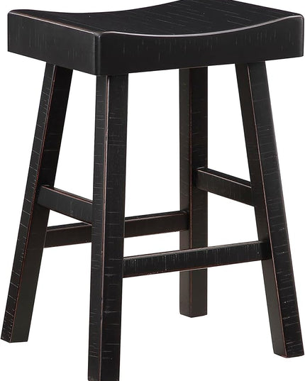 Lexicon Saddle Bar Stools Set of 2 Barstools with Footrest, Armless Dining Chairs for Kitchen Island, Breakfast Nook, Living Room, Counter Height, Black - LeafyLoom