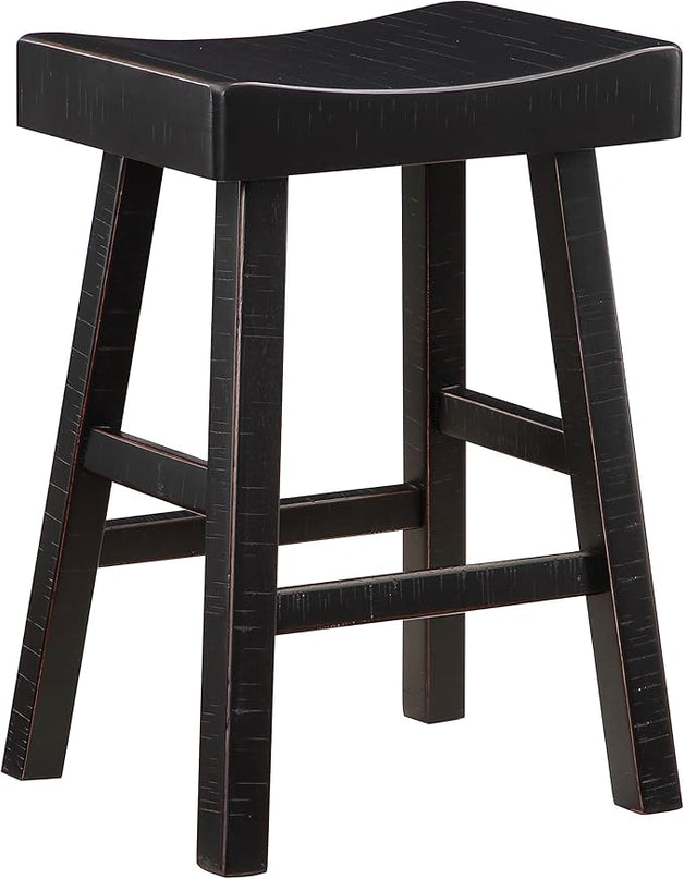 Lexicon Saddle Bar Stools Set of 2 Barstools with Footrest, Armless Dining Chairs for Kitchen Island, Breakfast Nook, Living Room, Counter Height, Black - LeafyLoom