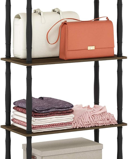 Furinno Turn-N-Tube 4-Tier Multipurpose Shelf Display Rack, Classic Tubes, Columbia Walnut/Black - LeafyLoom