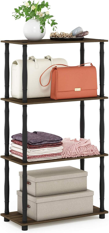 Furinno Turn-N-Tube 4-Tier Multipurpose Shelf Display Rack, Classic Tubes, Columbia Walnut/Black - LeafyLoom