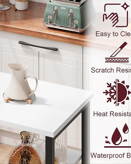 IDEALHOUSE Counter Height Dining Table with Stools, Bar Table Set with 3 Storage Shelves, 3 Piece Dining Table Set for Small Space, Apartment, Kitchen, White - LeafyLoom