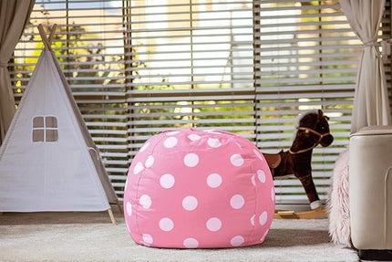 Wekapo Stuffed Animal Storage Bean Bag Chair Cover for Kids | Stuffable Zipper Beanbag for Organizing Children Plush Toys Large Premium Cotton Canvas (Pink Dot, X-Large) - LeafyLoom