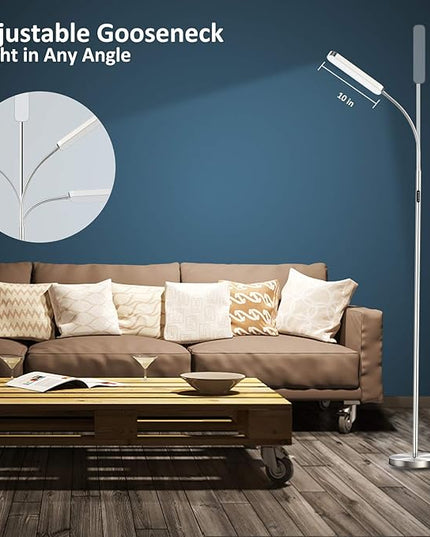 Floor Lamp, 15w/1000lm Bright LED Floor Lamp with Stepless Adjustable 3000K-6000K Colors and Dimmer, Remote and Touch Control Reading Lamp, Adjustable Gooseneck Floor Lamp for Living Room - LeafyLoom
