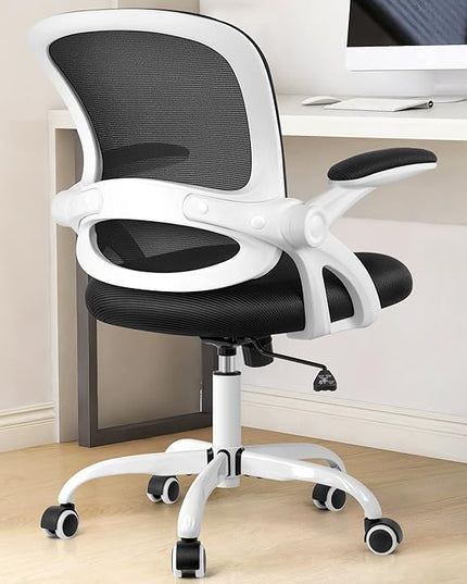 KERDOM Office Chair, Ergonomic Desk Chair, Mesh Computer Chair Height Adjustable, Comfy Swivel Task Chair with Wheels and Flip-up Arms - LeafyLoom