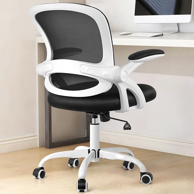 KERDOM Office Chair, Ergonomic Desk Chair, Mesh Computer Chair Height Adjustable, Comfy Swivel Task Chair with Wheels and Flip-up Arms - LeafyLoom