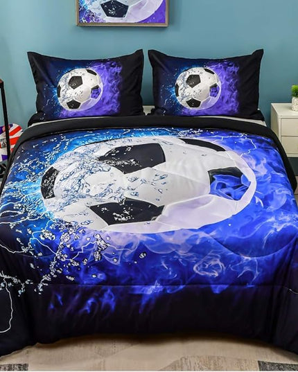Andency 3D Soccer Comforter Full(79x90 Inch), 3 Pieces(1 Soccer Comforter, 2 Pillowcases) Sport Microfiber Soccer Comforter Set Bedding Set for Boy Kids Teens - LeafyLoom