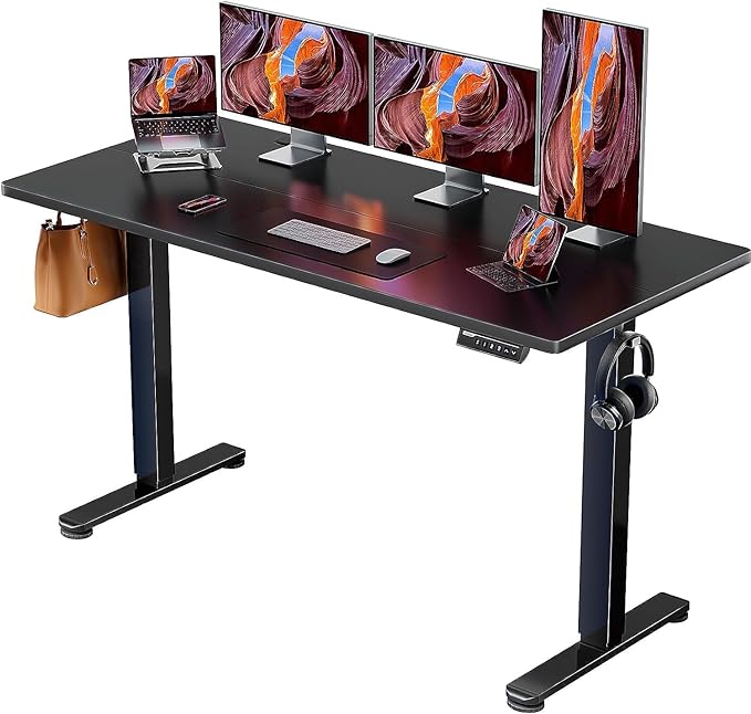 ErGear Height Adjustable Electric Standing Desk, 63x 28 Inches Sit Stand up Desk, Large Memory Computer Home Office Desk (Black) - LeafyLoom