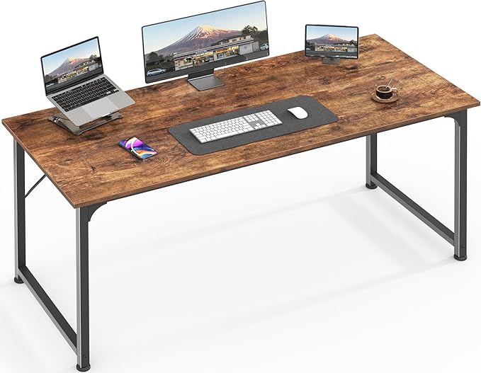Computer Desk, 55 Inch Office Desk, Gaming Desk with Storage, Writing Desk Work Desk for Home Office, Study, Modern Simple Desk, Large Legroom, Metal Frame, Rustic Brown - LeafyLoom