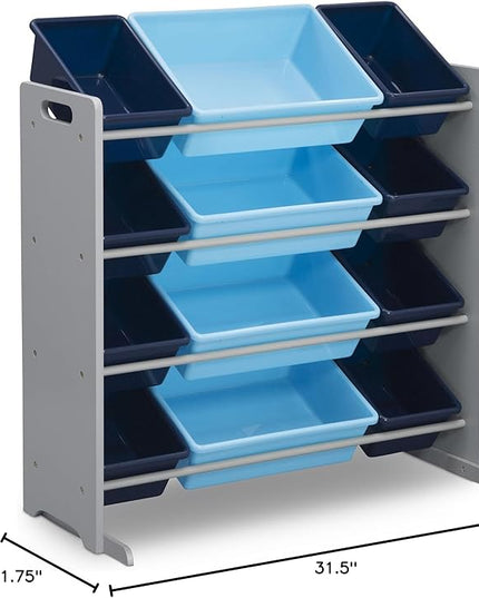 Delta Children Kids Toy Storage Organizer with 12 Plastic Bins - Greenguard Gold Certified, Grey/Blue - LeafyLoom