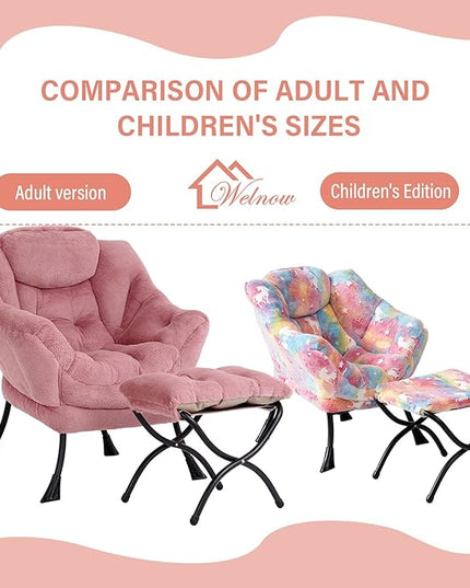Welnow Toddler Kids Lazy Chair with Ottoman, Glow in The Dark Accent Comfy Lounge Children Armchair Couch with Removable Cover, Detachable Reading Chair with Footrest for Boy or Girl - LeafyLoom