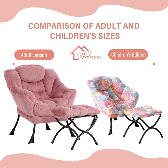 Welnow Toddler Kids Lazy Chair with Ottoman, Glow in The Dark Accent Comfy Lounge Children Armchair Couch with Removable Cover, Detachable Reading Chair with Footrest for Boy or Girl - LeafyLoom