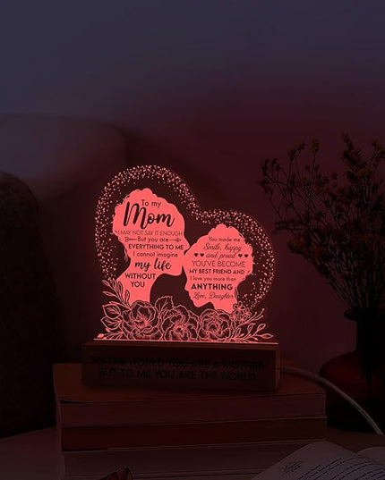 Gifts for Mom from Daughter Son, Mom Birthday Gifts 3D Illusion Lamp, Acrylic Night Light for Mom Stepmom Wife Daughter from Husband, to My Mom Gifts for Mothers Day Christmas Thanksgiving - LeafyLoom