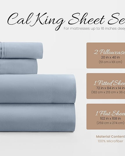 Linen Market Bed Sheets for Cal King Size Bed (Light Blue) - Sleep Better Than Ever with These Soft and Cooling California King Sheets - Deep Pocket Fits 16" Thick Beds - 4 Piece Cal King Sheet Set - LeafyLoom
