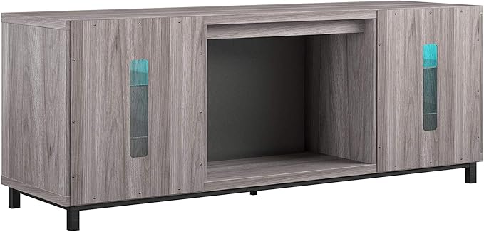 Ameriwood Home Lumina Fireplace TV Stand for TVs up to 70 Inch, Replaceable Electric Fireplace Insert Heater, Remote Control, Timer, Color Changing LED Lights, Crystal Ember Flames, Light Walnut - LeafyLoom