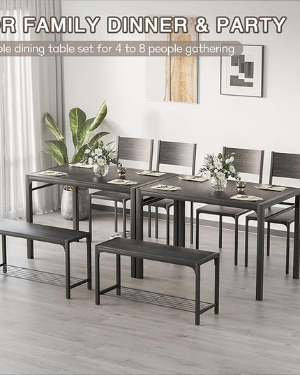 Kitchen Table and 2 Chairs for 4 with Bench, 4 Piece Dining Sets for Small Space, Grey - LeafyLoom