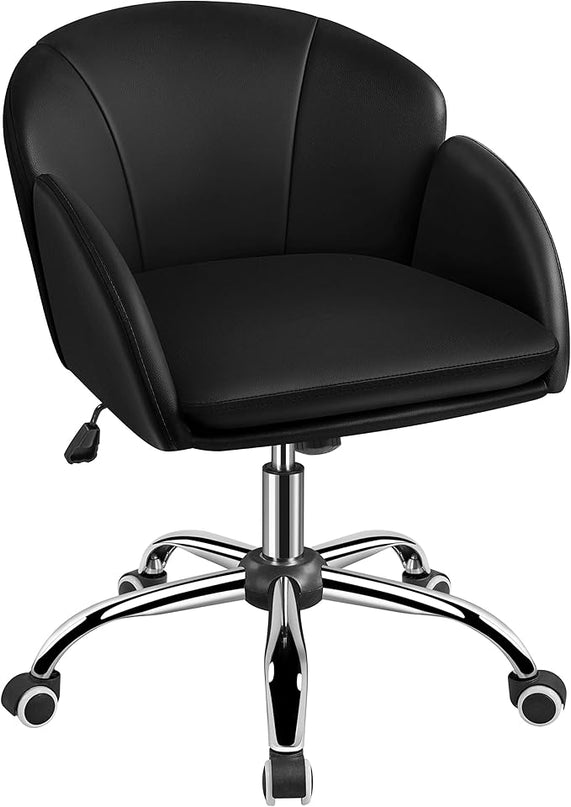 Yaheetech Cute Petal Desk Chair Home Office Swivel Upholstered Leather Makeup Vanity Desk Chair with Armrests for Bedroom Modern Computer Rolling Chair for Women Black - LeafyLoom