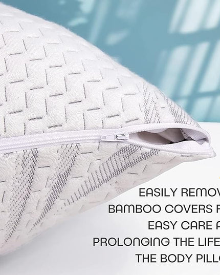 WhatsBedding Memory Foam Body Pillow for Adults with Zipperd Rayon Derived from Bamboo Cover, Breathable Long Pillow for Side Sleeper, Shredded Memory Foam Stuffing, Grey Leaf - LeafyLoom