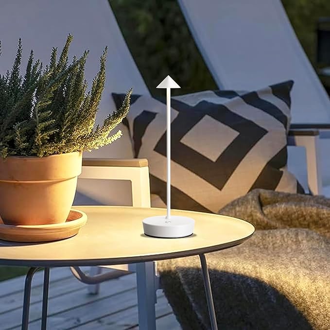 Set of 2 Rechargeable Cordless Table Lamp,6000mAh LED Battery Operated Desk Lamp Touch 3 Color Dimming Portable Outdoor Waterproof Table Light for Patio/Restaurant/Dining/Home (White) - LeafyLoom