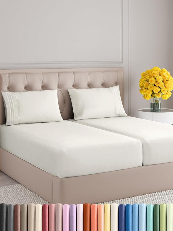 Split King Size 5 Piece Sheet Set - Comfy Breathable & Cooling Sheets - Hotel Luxury Bed Sheets for Women & Men - Deep Pockets, Easy-Fit, Extra Soft & Wrinkle Free - Antique White Oeko-Tex Bed Sheets - LeafyLoom