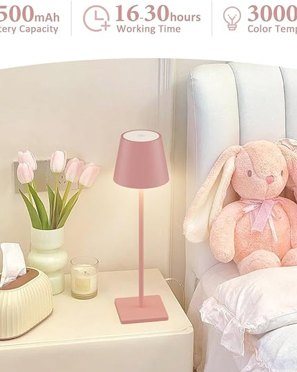 2-Pack LED Cordless Table Lamp, Rechargeable Battery Desk lamp 3W 5500mAh Battery Operated Stepless Dimming Modern Portable Table Light for Restaurant/Bedroom/Outdoor IP54 Waterproof (Pink) - LeafyLoom