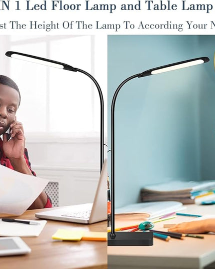Syrinx LED Floor Lamp, 2 in 1 Standing Lamp with 3 Color Temperatures, Stepless Dimmable Table Lamps Floor Standing Lamps for Home Office Studying Reading Bedside 10W LED Desk Light - Black - LeafyLoom