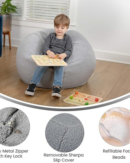 Flash Furniture Dillon Sherpa Bean Bag Chair, Classic Refillable Bean Bag Chair for Kids and Teens, Small, Gray - LeafyLoom