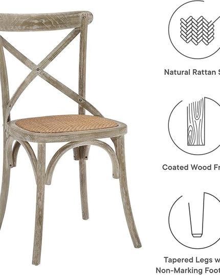 Modway Gear Rustic Modern Farmhouse Elm Wood Rattan Dining Chair in Gray - LeafyLoom