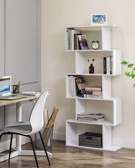 VASAGLE Wooden Bookcase, Display Shelf and Room Divider, Freestanding Decorative Storage Shelving, 5-Tier Bookshelf, White - LeafyLoom