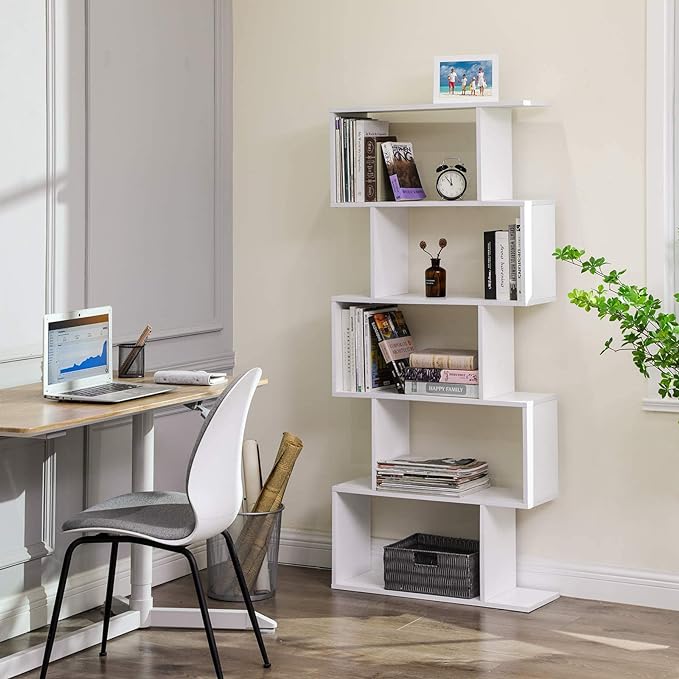 VASAGLE Wooden Bookcase, Display Shelf and Room Divider, Freestanding Decorative Storage Shelving, 5-Tier Bookshelf, White - LeafyLoom