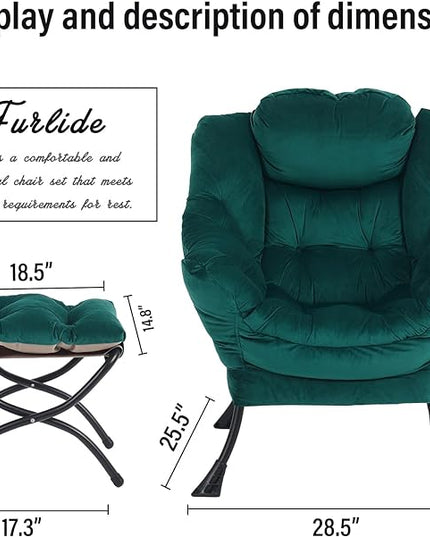 Oversized Chair with Ottoman, Modern Chair with Folding Footrest, Lounge Accent Chair, Comfortable Reading Chair for Bedroom, Study, Living Room, Courtyard (Dark Green) - LeafyLoom