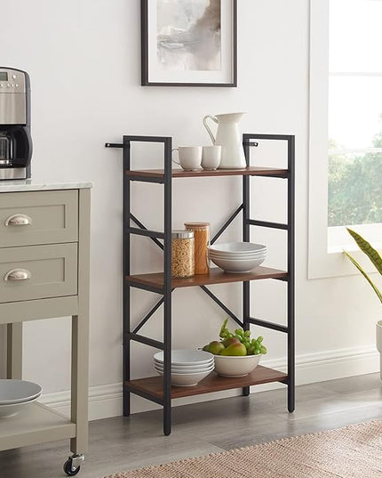 3 Tier Bookshelf, Bookcase Shelf Storage Organizer, Modern Book Shelf for Bedroom, Living Room and Home Office, Wood & Metal (Rustic Walnut) - LeafyLoom