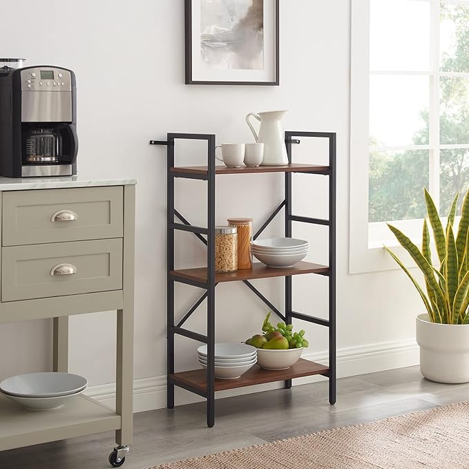 3 Tier Bookshelf, Bookcase Shelf Storage Organizer, Modern Book Shelf for Bedroom, Living Room and Home Office, Wood & Metal (Rustic Walnut) - LeafyLoom