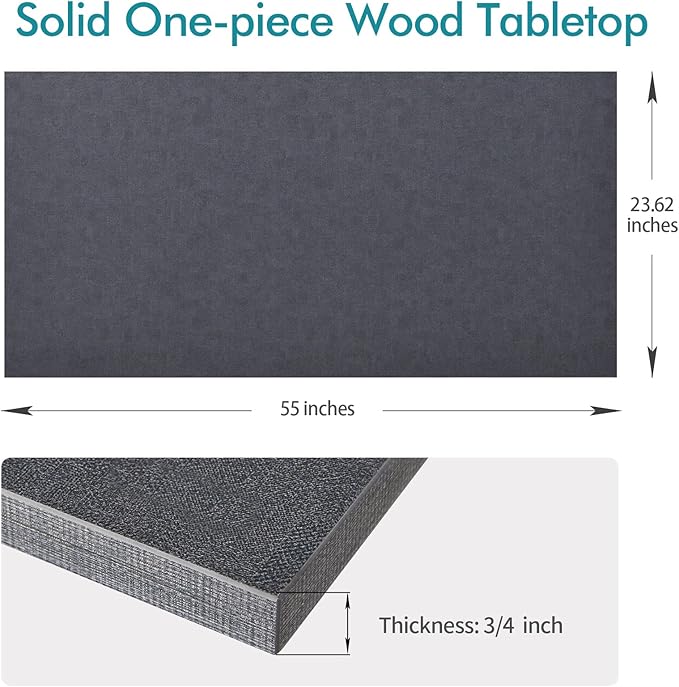 Kaboon Universal Tabletop 55"x23.62", Solid One-Piece Melamine Table Top, Double Desk L-Desk DIY, Home and Office Countertop, Greylish Blue - LeafyLoom