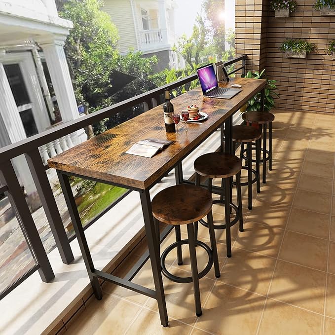 Recaceik 3 Piece Pub Dining Set, Modern bar Table and Stools for 2 Kitchen Counter Height Wood Top Bistro Easy Assemble for Breakfast Nook Living Room Small Space Restaurant, Rustic Brown 39” - LeafyLoom