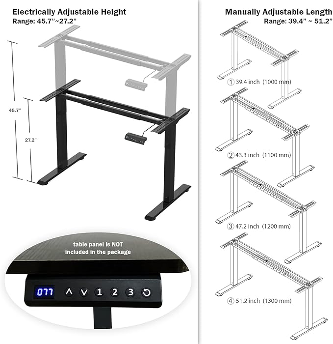 Electric Adjustable Standing Computer Desk Frame, Standing Adjustable Desk Legs, Standing Desk Base Only,Sit Stand Desk Frame for Home and Office(Black) - LeafyLoom